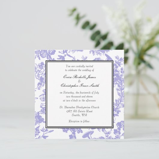 Periwinkle Toile Wedding Invitation Kaart (Staand voorkant)