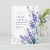 Periwinkle Watercolor Muscari Gold Frame Wedding Kaart (Staand voorkant)