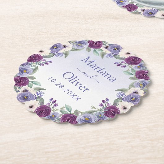 Periwinkle Waterverf bloemenbruiloft Kartonnen Onderzetters (Gekanteld)