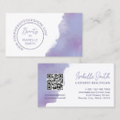 Periwinkle Waterverf Elegant Circle QR Code Visitekaartje (Voorkant / Achterkant)