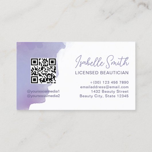 Periwinkle Waterverf Elegant Circle QR Code Visitekaartje (Achterkant)