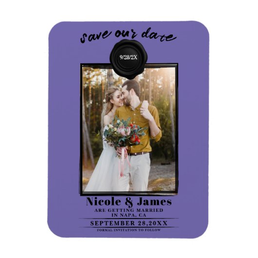 Periwinkle Wax Seal Foto Bruiloft Save the Date Magneet (Verticaal)