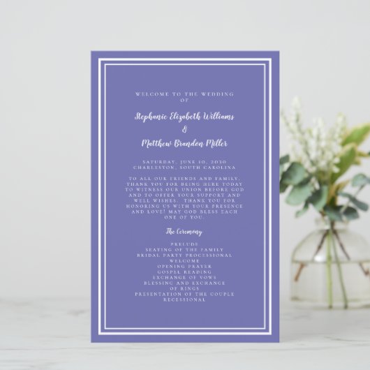 Periwinkle Wedding Script Budget Ceremony Program (Staand voorkant)