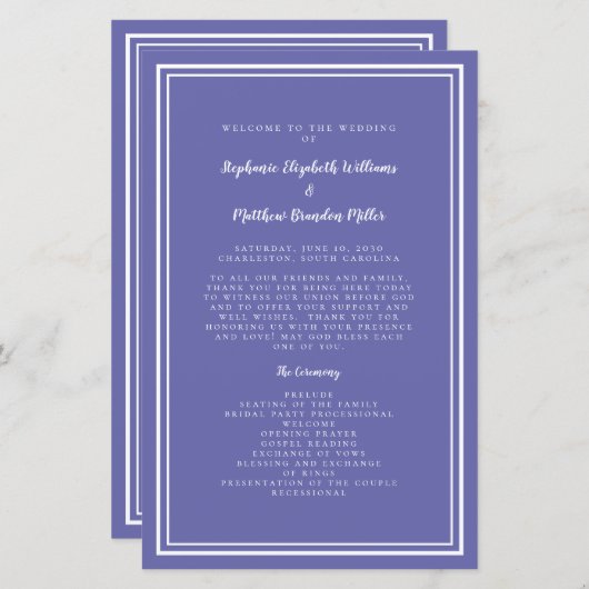 Periwinkle Wedding Script Budget Ceremony Program (Voorkant / Achterkant)