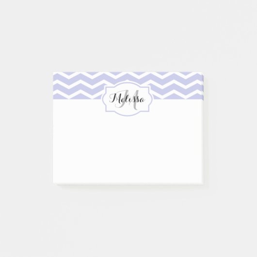 Periwinkle White Chevron Name Monogramed Post-it® Notes (Voorkant)