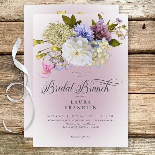 Periwinkle White Mauve Floral Moderne Bruidsbrunch Kaart