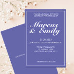 Periwinkle & White Modern minimalist Weddenschap Kaart<br><div class="desc">Moderne,  minimalistische en trendy bruiloft nodigt design uit met 2022 kleurenpalet van periwinkle blauwe achtergrond met witte aanpasbare tekstblokken in moderne lettertypen</div>