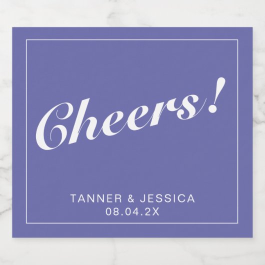 Periwinkle & White Modern minimalist Weddenschap Sparkling Wijnetiket (Enkel label)