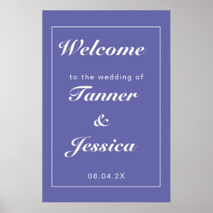 Periwinkle & White Modern Weddenschap Welkom Poster