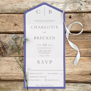 Periwinkle & White Monogram Minimale Dinner All In One Uitnodiging