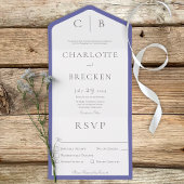 Periwinkle & White Monogram Minimale Dinner All In One Uitnodiging