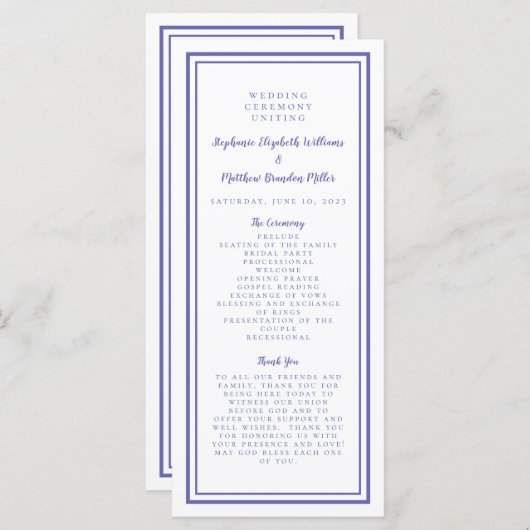 Periwinkle White Wedding Service Ceremony Modern Programmakaart (Voorkant / Achterkant)