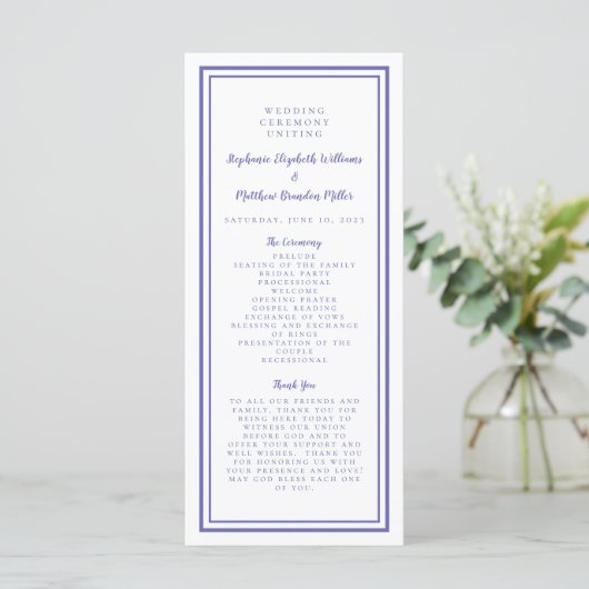 Periwinkle White Wedding Service Ceremony Modern Programmakaart (Staand voorkant)