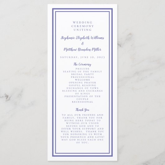 Periwinkle White Wedding Service Ceremony Modern Programmakaart (Voorkant)