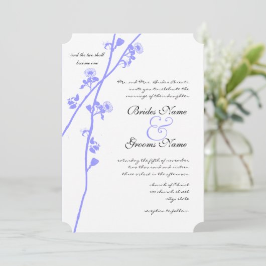 Periwinkle Wild Flower Branch Wedding Invitation Kaart (Staand voorkant)