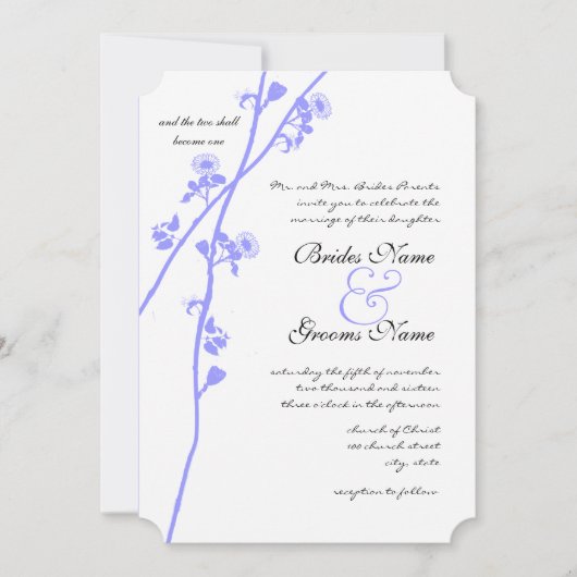 Periwinkle Wild Flower Branch Wedding Invitation Kaart (Voorkant)