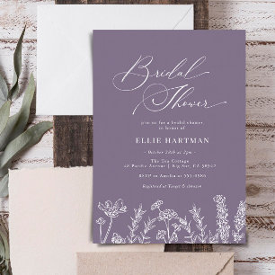 Periwinkle Wildflower Bridal Shower Invitation Kaart