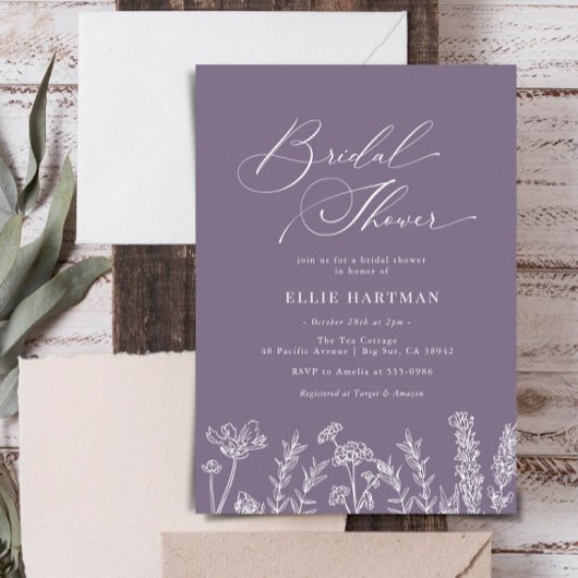 Periwinkle Wildflower Bridal Shower Invitation Kaart