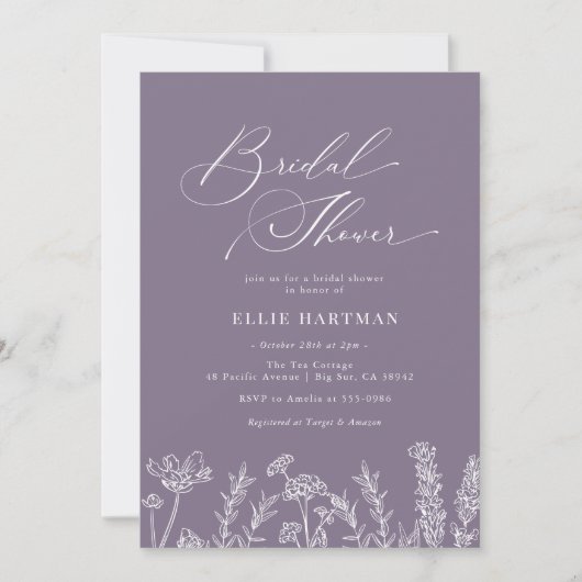 Periwinkle Wildflower Bridal Shower Invitation Kaart (Voorkant)