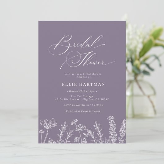 Periwinkle Wildflower Bridal Shower Invitation Kaart (Staand voorkant)