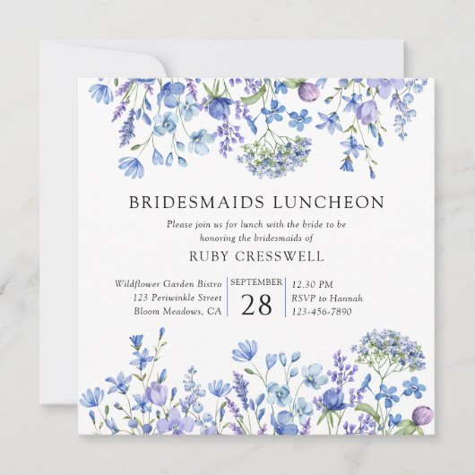 Periwinkle Wildflower Bruidsmeisjes Luncheon Kaart (Voorkant)