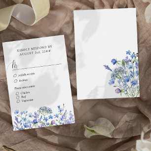Periwinkle Wildflower Bruiloft Bloemen Maaltijden  RSVP Kaartje