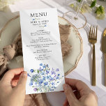 Periwinkle Wildflower Delicate Bloemenbruiloft Menu<br><div class="desc">Wildflower huwelijksmenu met waterverf wilde bloemen. Dit zoete bloemontwerp heeft delicate en vrouwelijke wilde bloemen in een romantisch zacht palet van lila, maagdenpalet, bleek paars, lavendel en blauw. Perfect voor lente en zomer bruiloft. Voor het coördineren van uitnodigingen, briefpapier, borden en dag-van-evenement decor, bladert u door mijn Lila en Periwinkle...</div>
