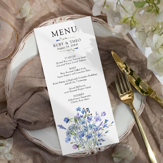 Periwinkle Wildflower Delicate Bloemenbruiloft Menu