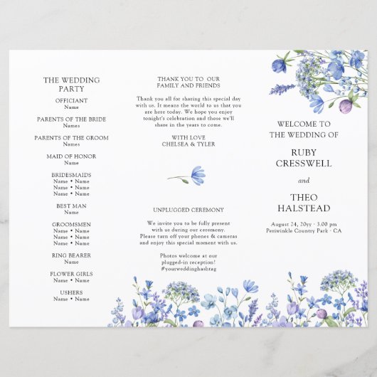 Periwinkle Wildflower huwelijksceremonie programma (Voorkant)