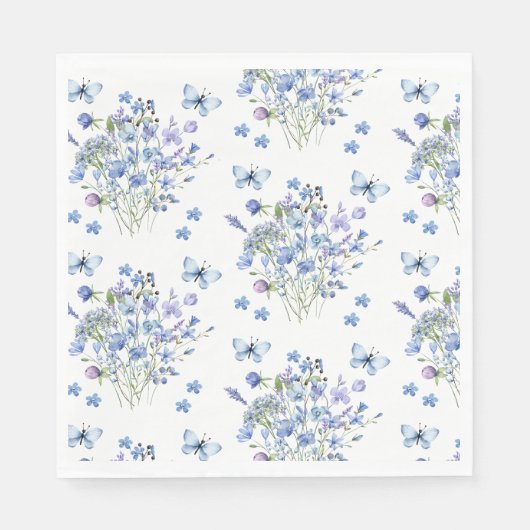 Periwinkle Wildflower Vlinders Bloemen Bruiloft Servet (Voorkant)