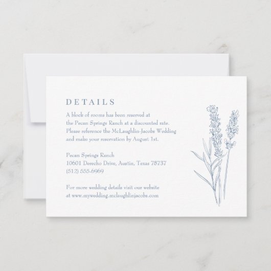 Periwinkle Wildflower Wedding Details Enclosure RSVP Kaartje (Voorkant)