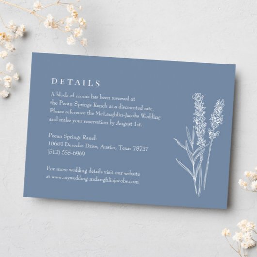 Periwinkle Wildflower Wedding Details Enclosure RSVP Kaartje