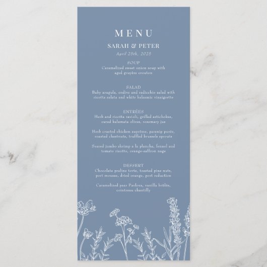Periwinkle Wildflower Wedding Flat Menu (Voorkant)