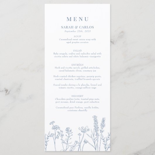 Periwinkle Wildflower Wedding Flat Menu (Voorkant)
