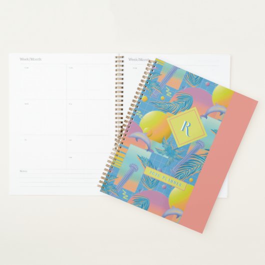 Periwinkle Zomer Vaporwave Zonsondergang en Palmbo Planner (Display)