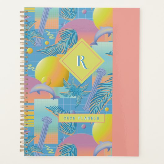 Periwinkle Zomer Vaporwave Zonsondergang en Palmbo Planner (Voorkant)