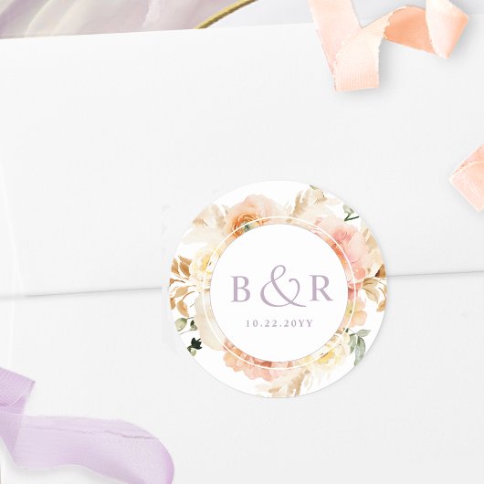 Perk Blush met lavender Wedding Envelope / Favor Ronde Sticker