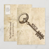  perkament Antiek sleutel adreswijziging Aankondigingskaart (Voorkant / Achterkant)