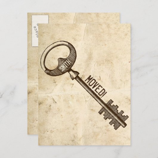 perkament Antiek sleutel adreswijziging Aankondigingskaart (Voorkant / Achterkant)