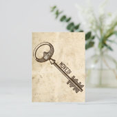  perkament Antiek sleutel adreswijziging Aankondigingskaart (Staand voorkant)