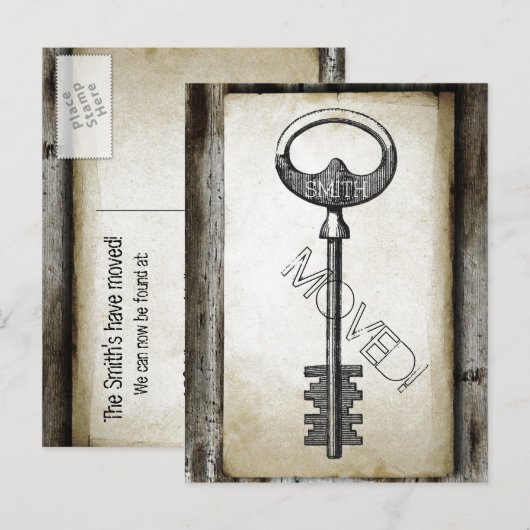 perkament Antiek sleutel adreswijziging Aankondigingskaart (Voorkant / Achterkant)