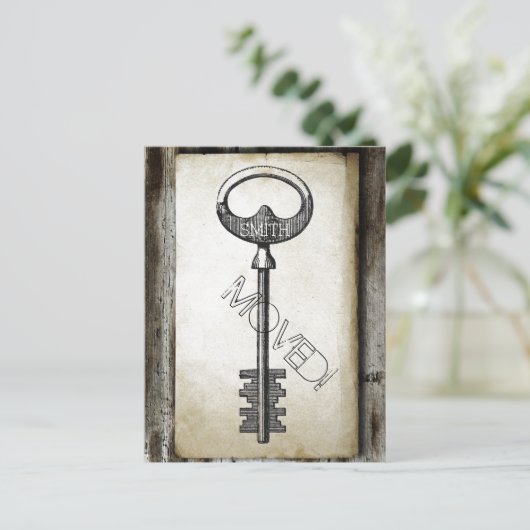 perkament Antiek sleutel adreswijziging Aankondigingskaart (Staand voorkant)