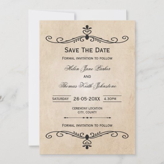  perkament Bewaar de datum trouwkaart Save The Date (Voorkant)