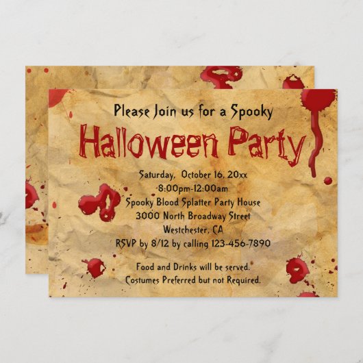 Perkament, Bloed Splatter Halloween Uitnodigingen (Voorkant / Achterkant)