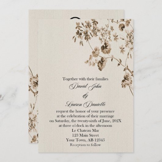 perkament bloemenuitnodiging kaart (Voorkant / Achterkant)