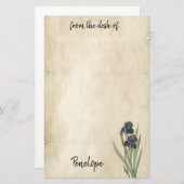 Perkament Botanische Irissen met Naam Briefpapier (Voorkant / Achterkant)