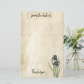 Perkament Botanische Irissen met Naam Briefpapier (Staand voorkant)
