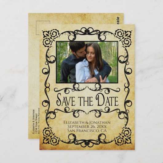  Perkament  Bruiloft Save the Date Briefkaart (Voorkant / Achterkant)
