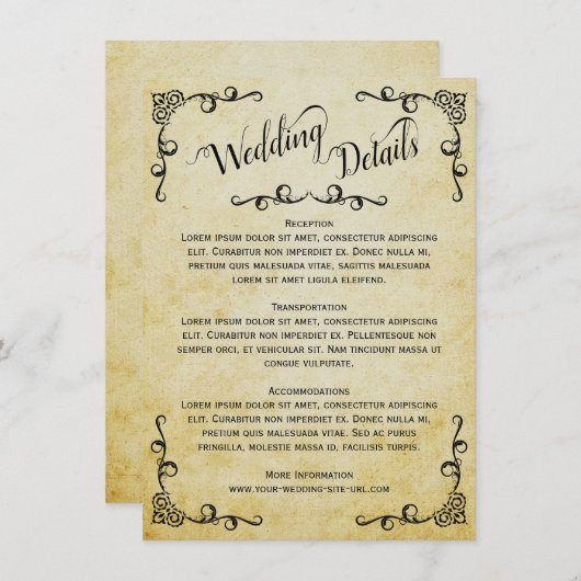  perkament Elegante bruiloft Details Informatiekaartje (Voorkant / Achterkant)