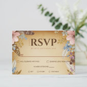  perkament en bloemen bruiloft RSVP Kaart (Staand voorkant)